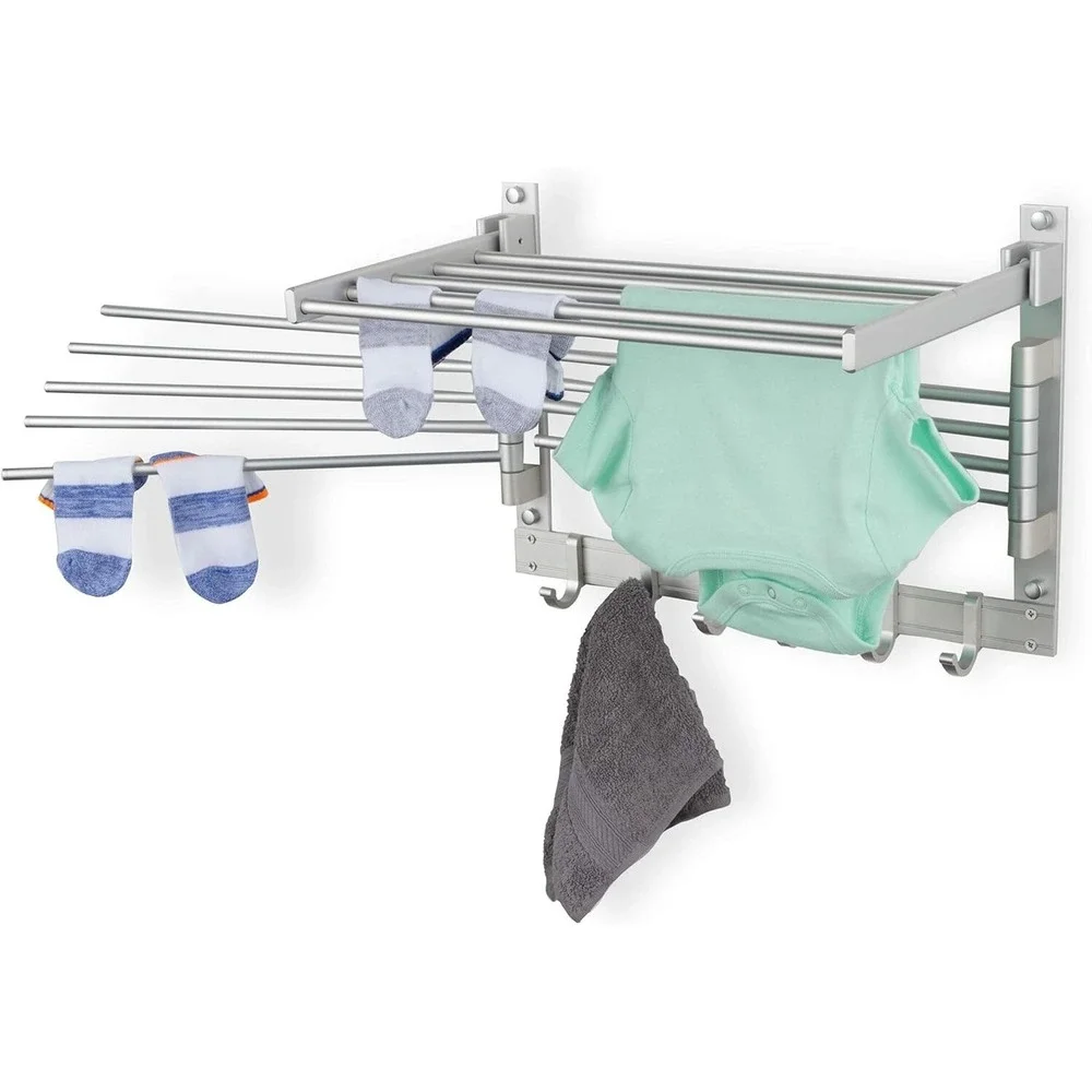 Brightmaison BGT Wash Clothes Drying Rack Wall Mount Laundry Organizer Silver